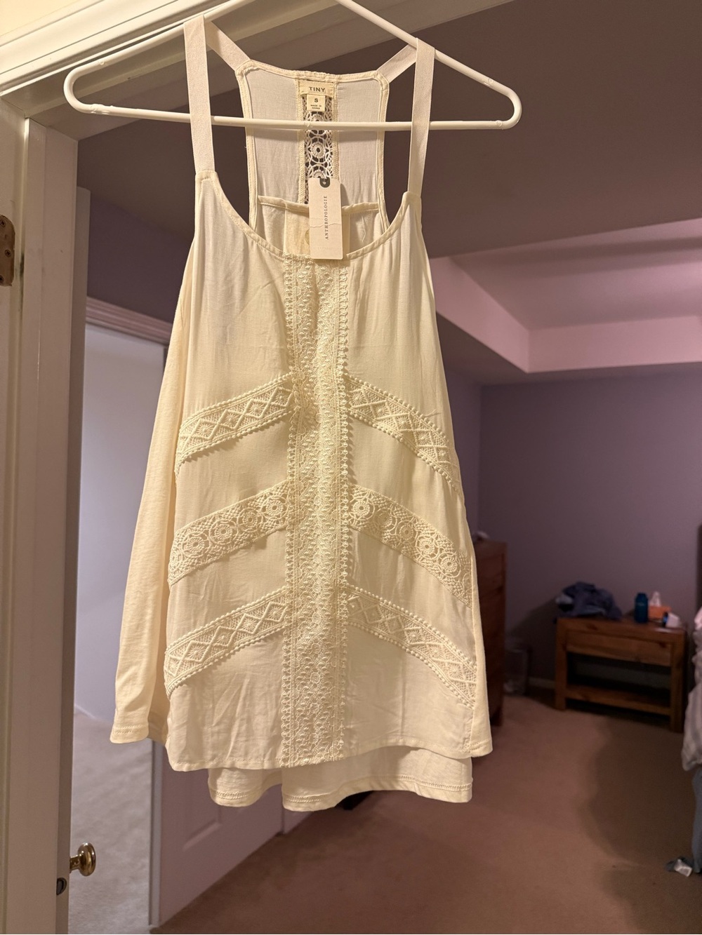 Anthropologie Cream Crochet-Trim Racerback Tank